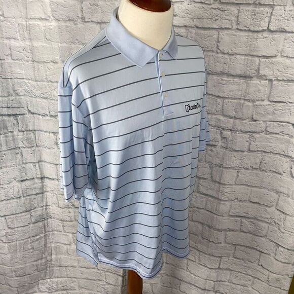 Adidas men XXL clima cool stripe 3 button polo shirt light blue/black - Picture 2 of 12